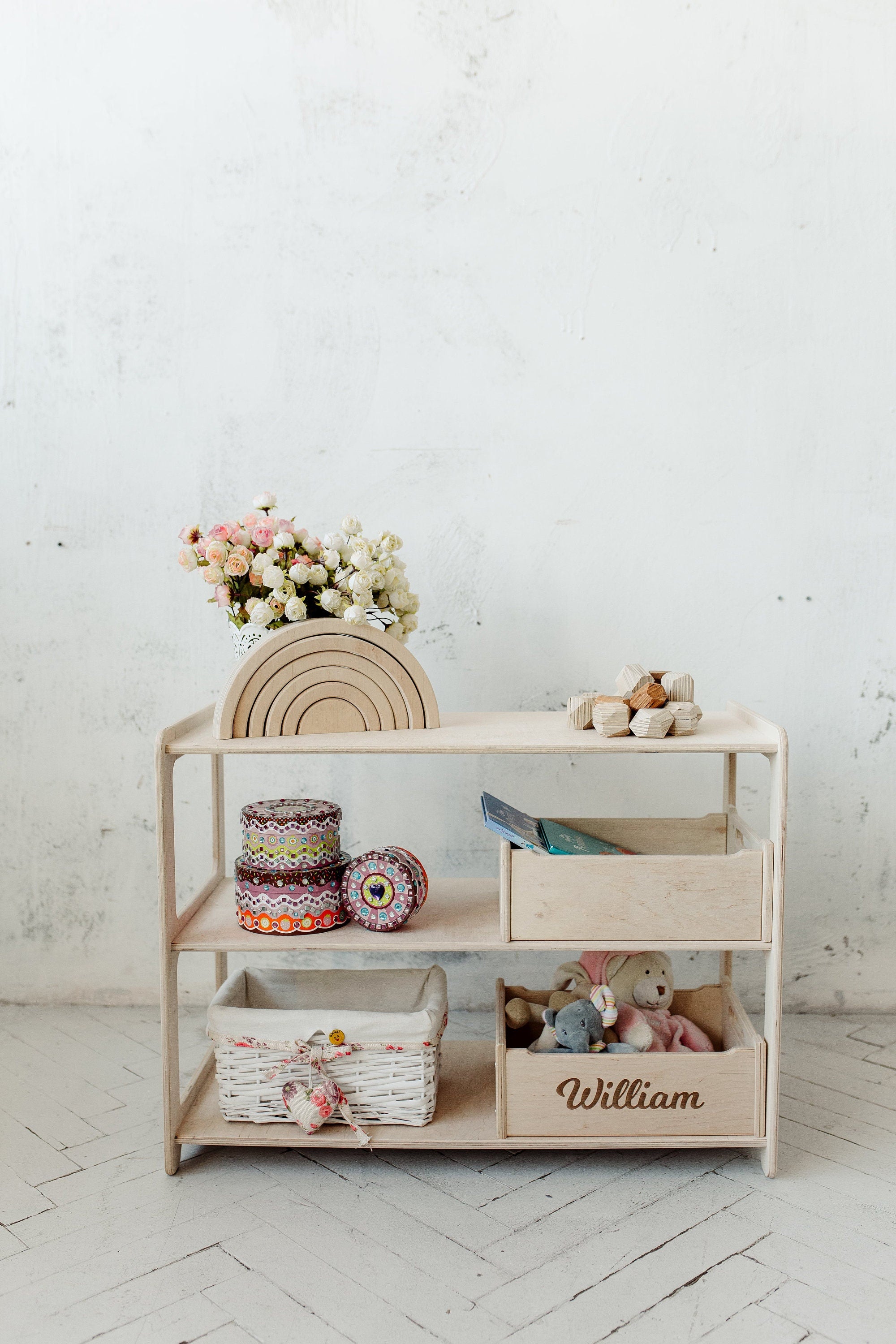 Set of 2 Shelves: Small Toy Storage + Large Montessori Bookshelf