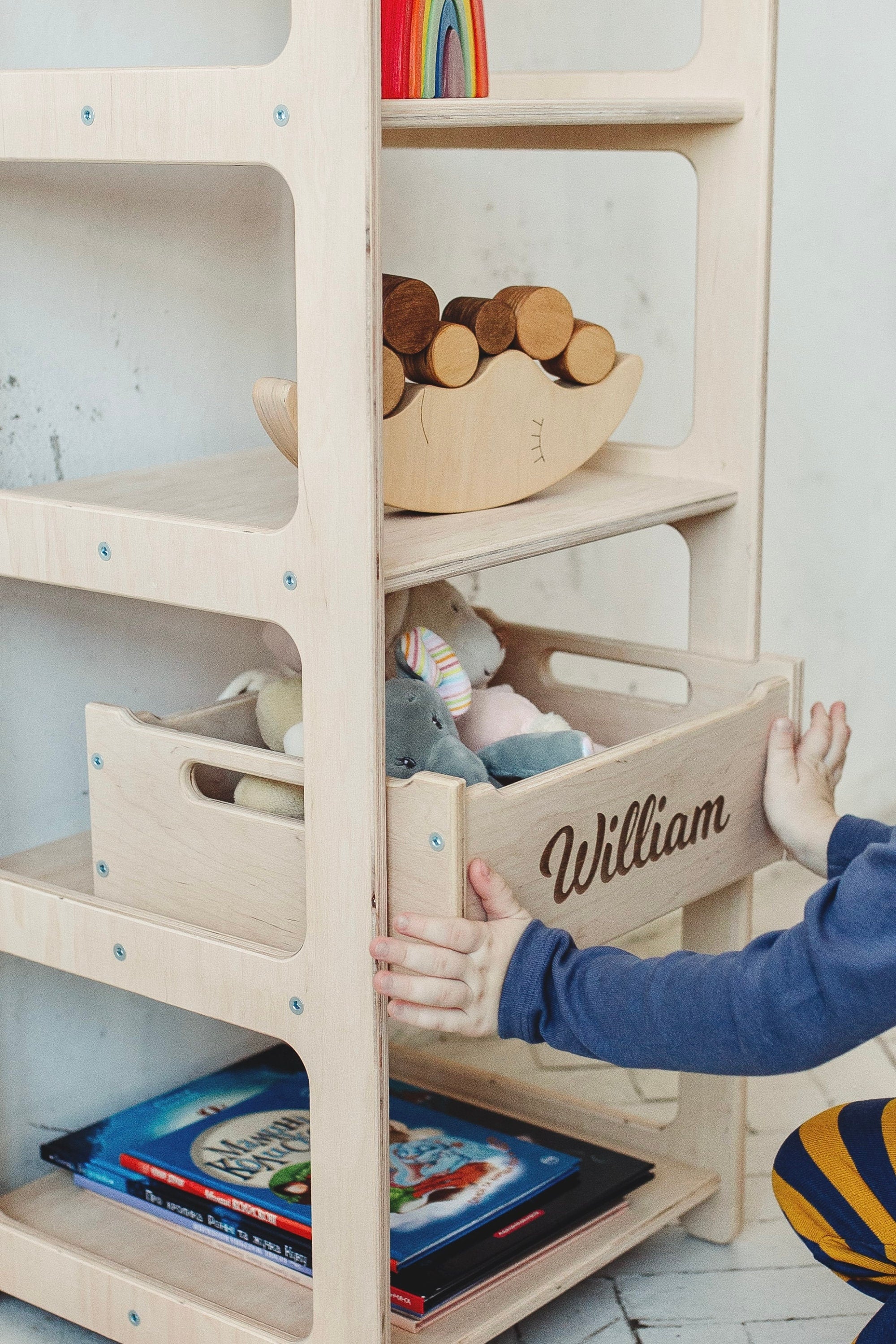 Set of 2 Shelves: Small Toy Storage + Large Montessori Bookshelf