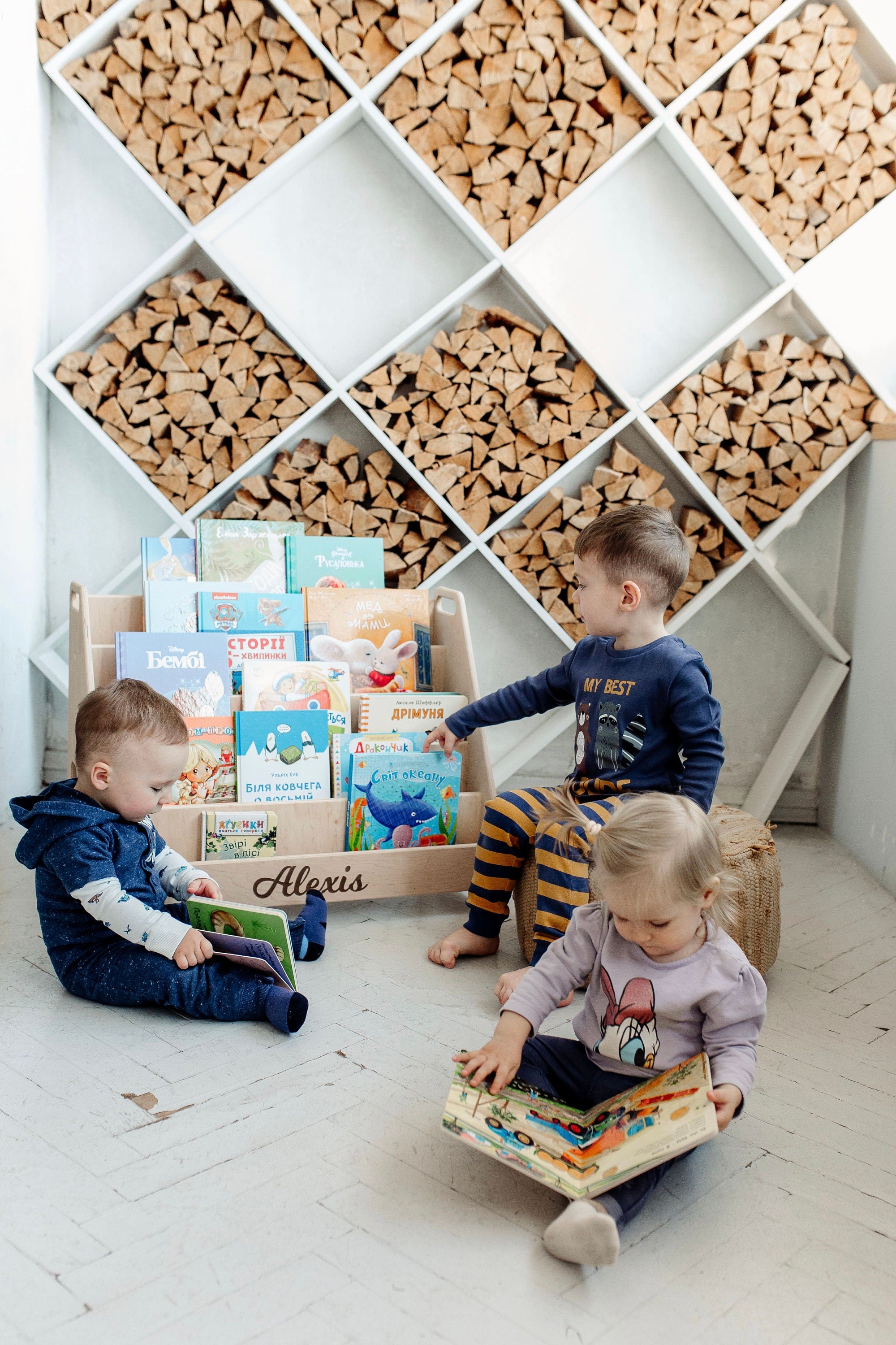 Set of 2 Shelves: Small Toy Storage + Large Montessori Bookshelf