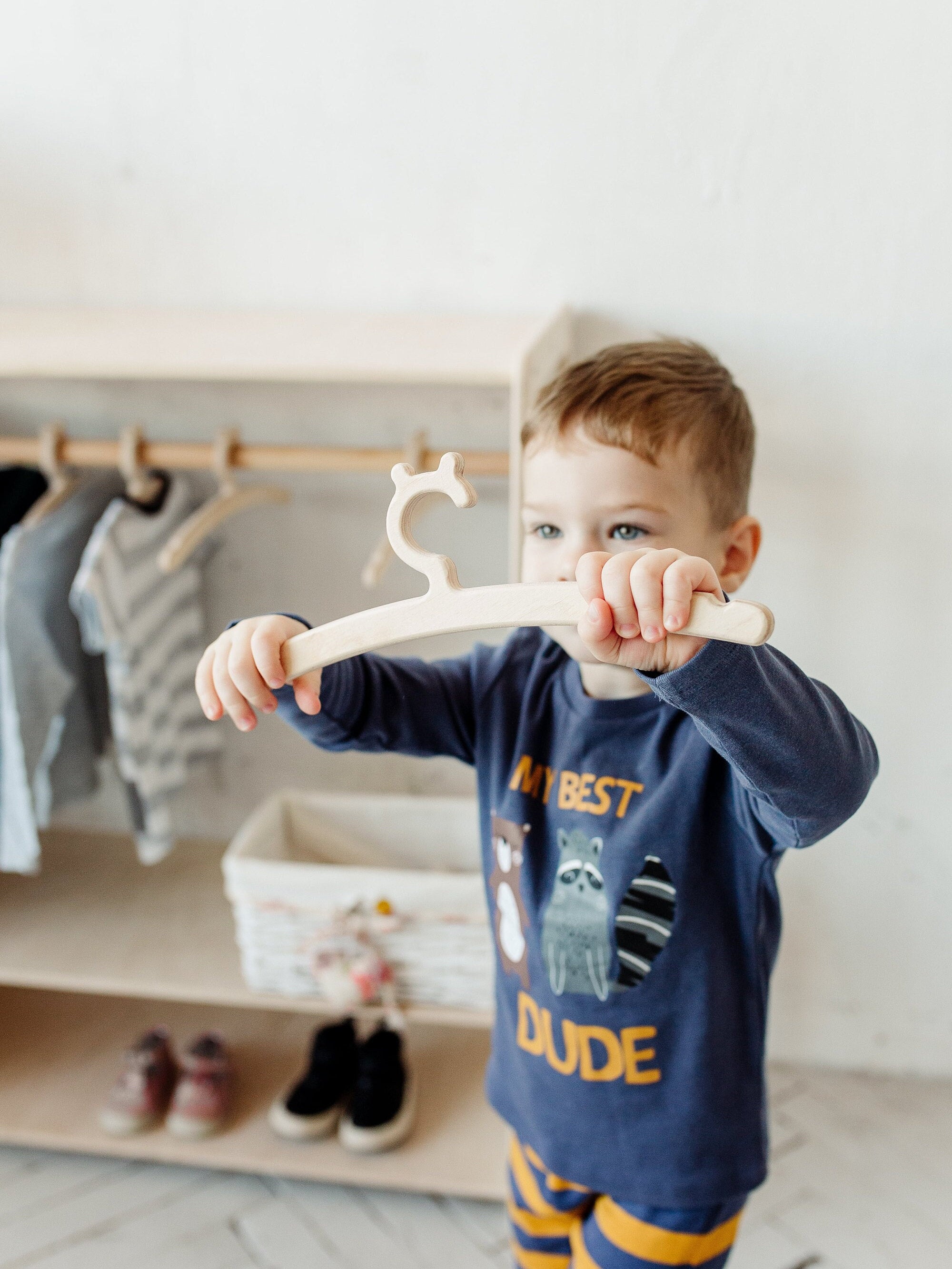 Set of 3 Shelves: Toy Storage + Kid Clothing Rack