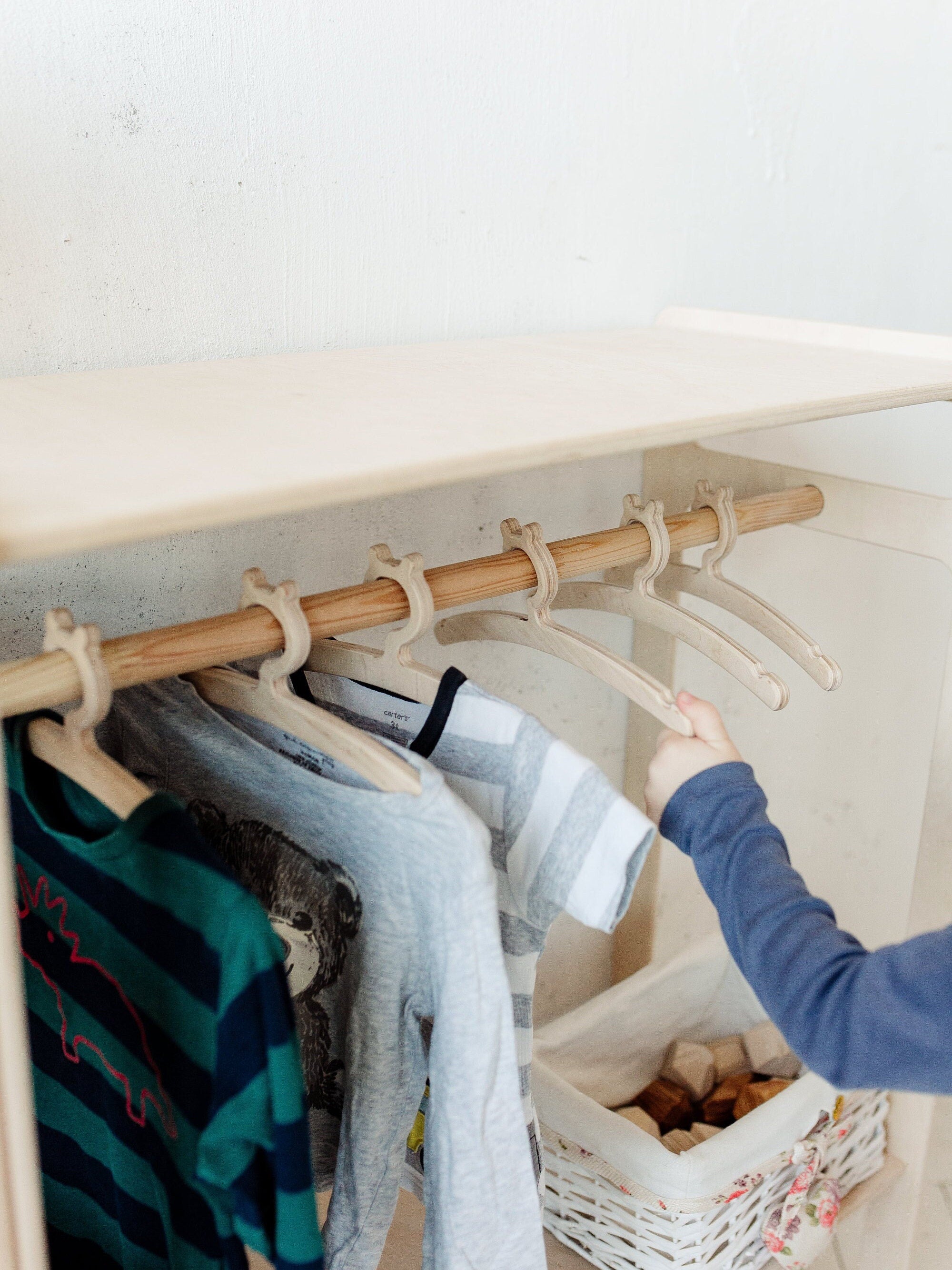 Set of 3 Shelves: Toy Storage + Kid Clothing Rack