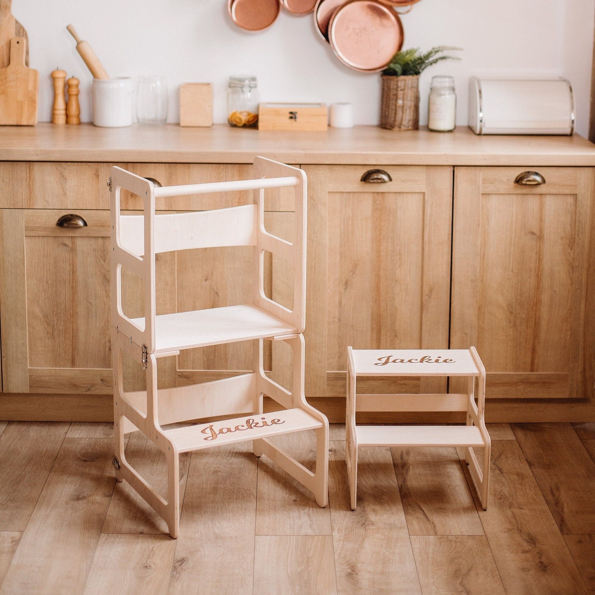 Set of 2 Items: Kitchen Tower + Step Stool