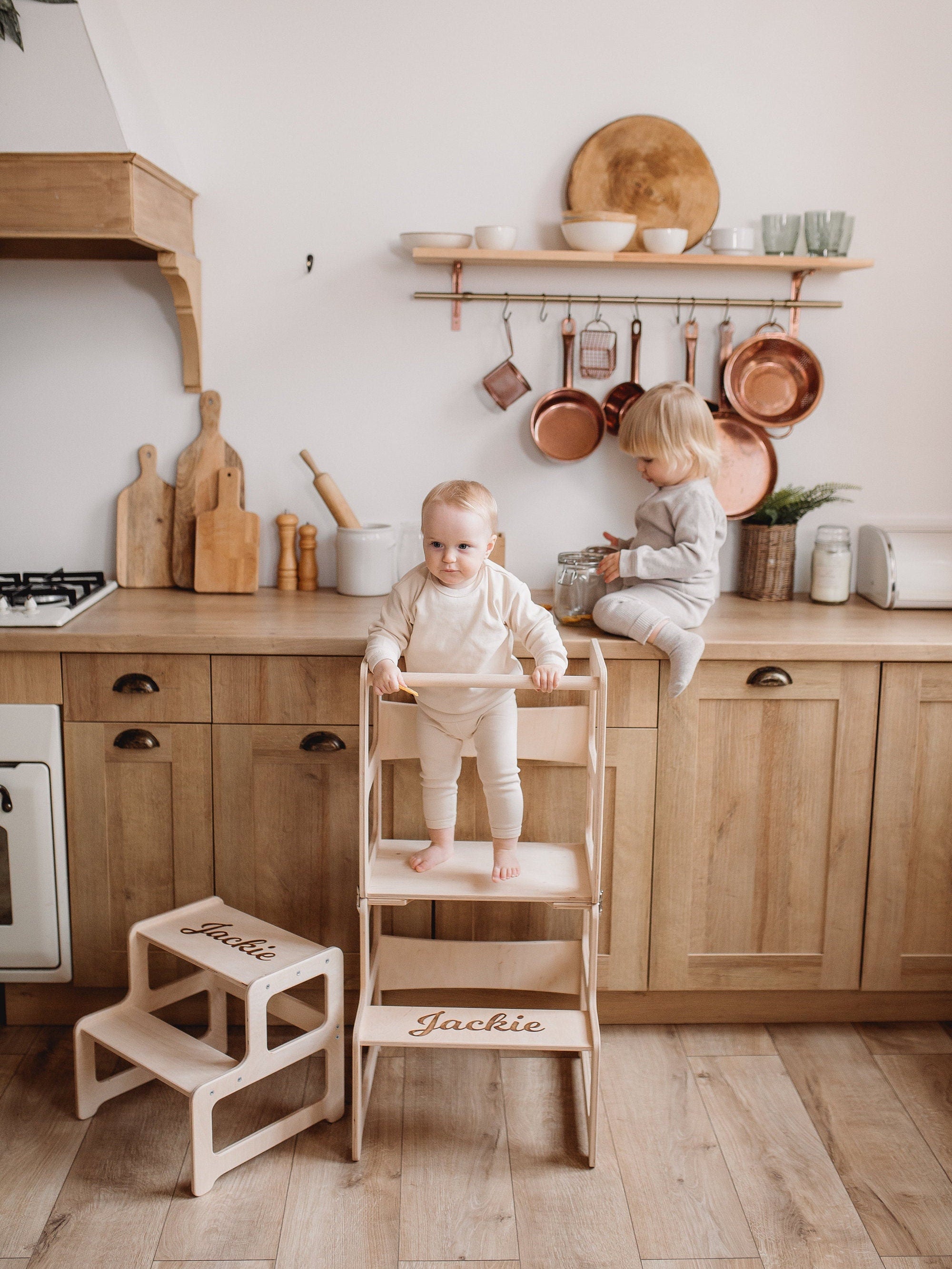 Set of 2 Items: Kitchen Tower + Step Stool