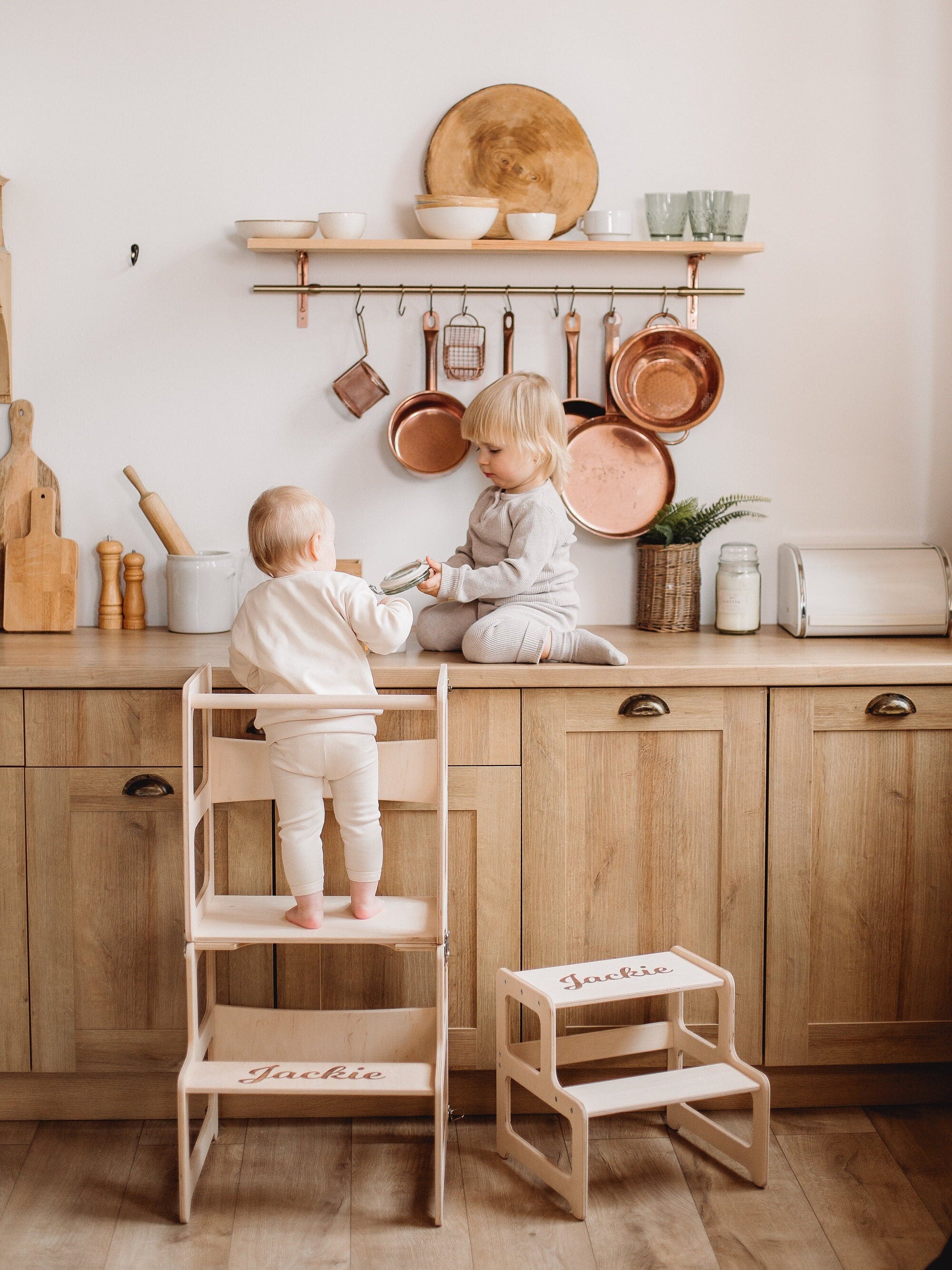 Set of 2 Items: Kitchen Tower + Step Stool