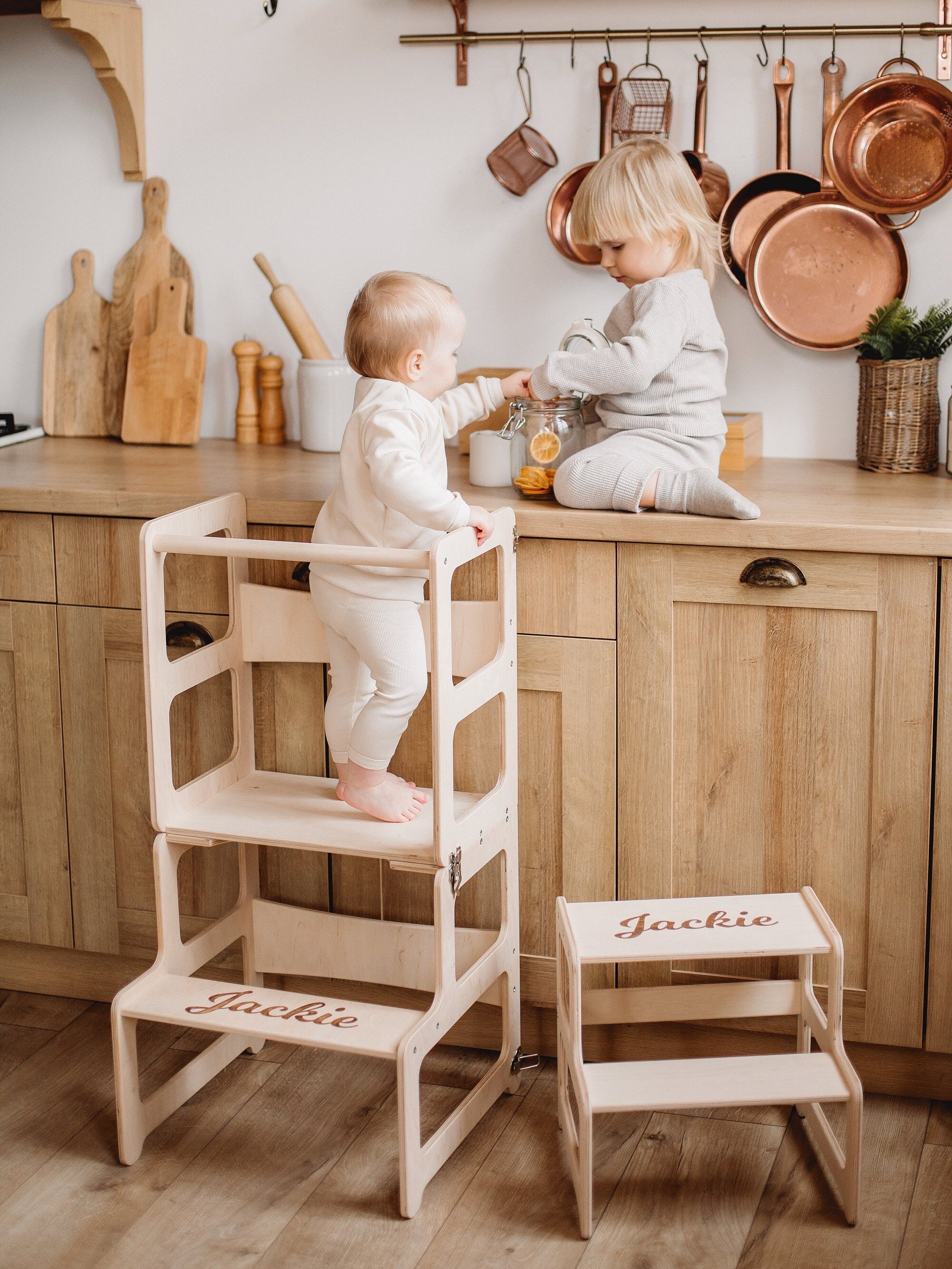 Set of 2 Items: Kitchen Tower + Step Stool