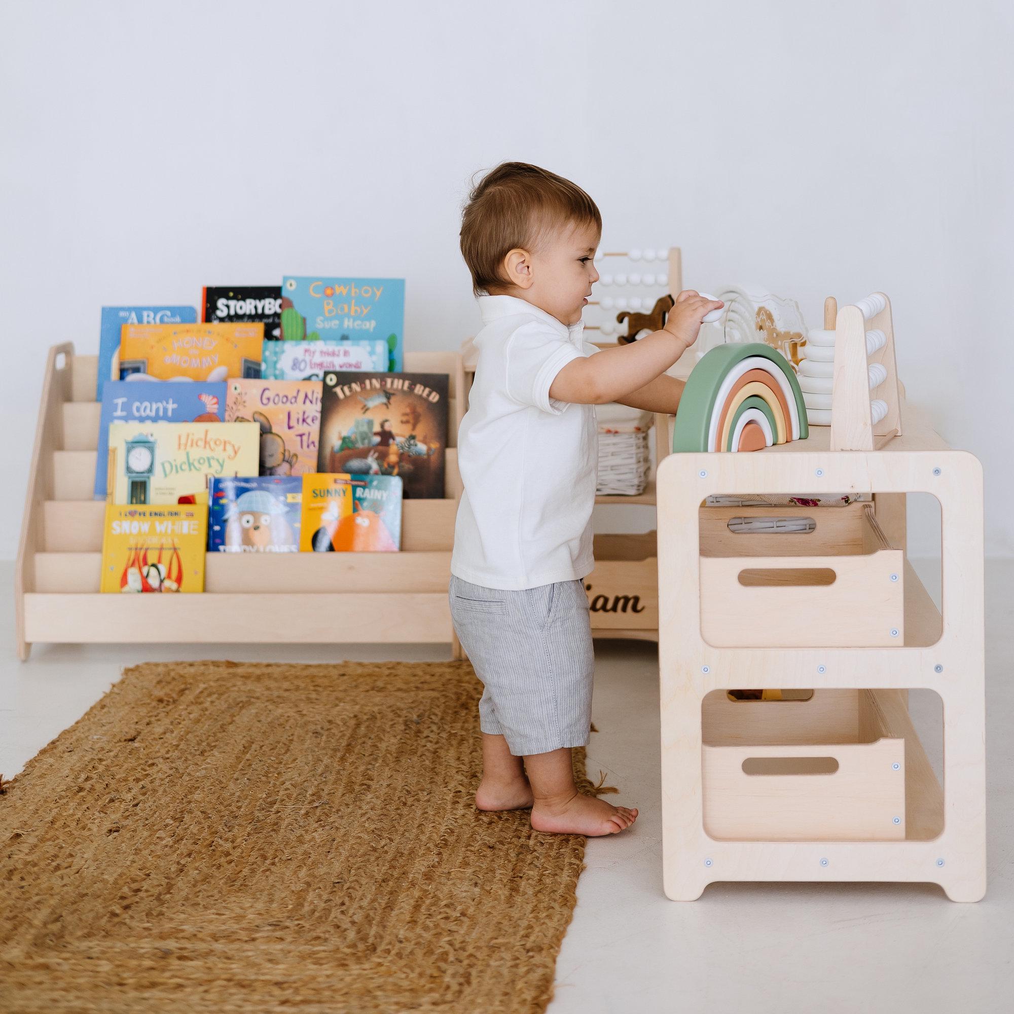 Montessori Bookshelf + Small Toy Shelf + Corner Toy Shelf