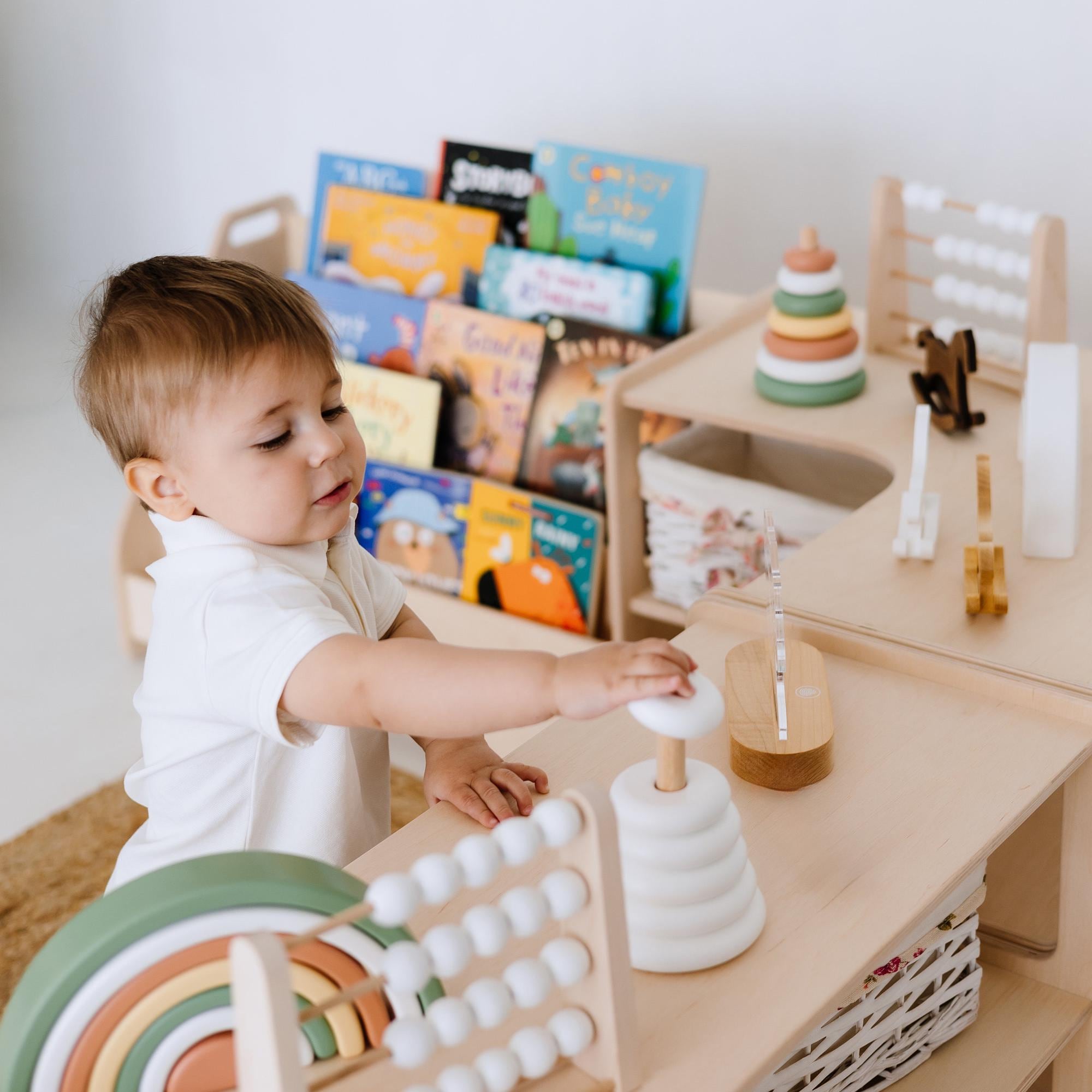 Montessori Bookshelf + Small Toy Shelf + Corner Toy Shelf