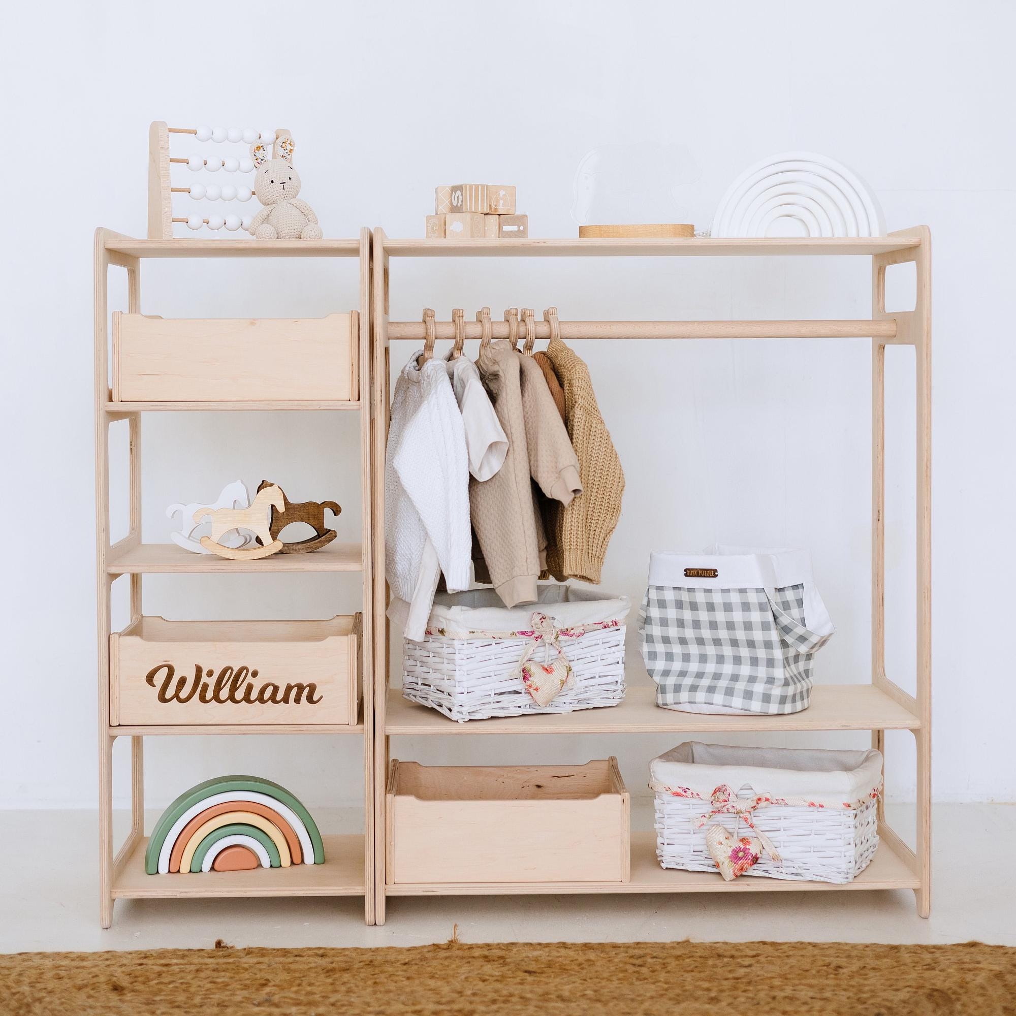 Large Toy Shelf + Wooden Clothing Rack