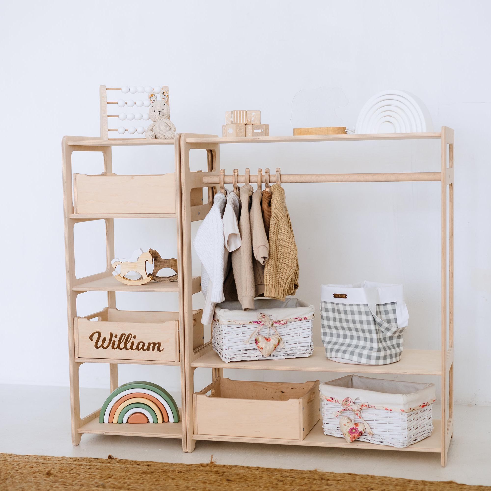 Large Toy Shelf + Wooden Clothing Rack