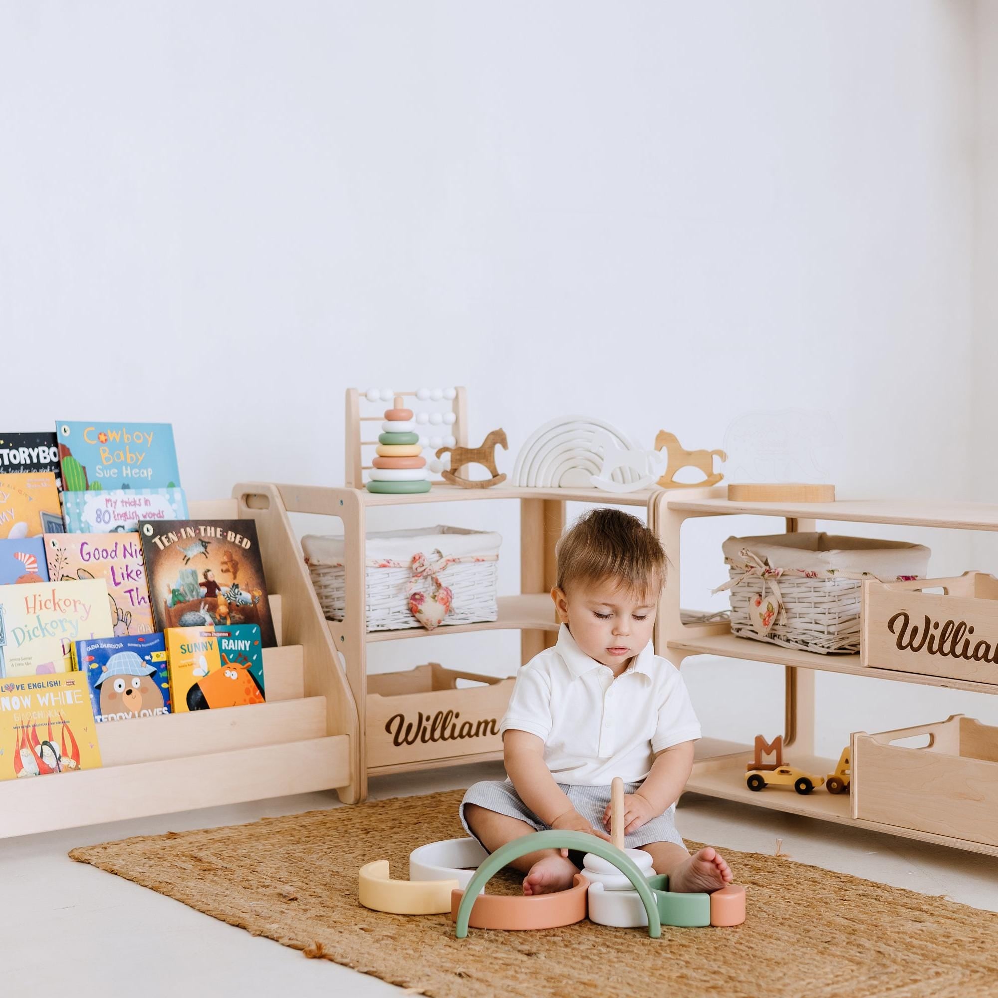 Montessori Bookshelf + Small Toy Shelf + Corner Toy Shelf