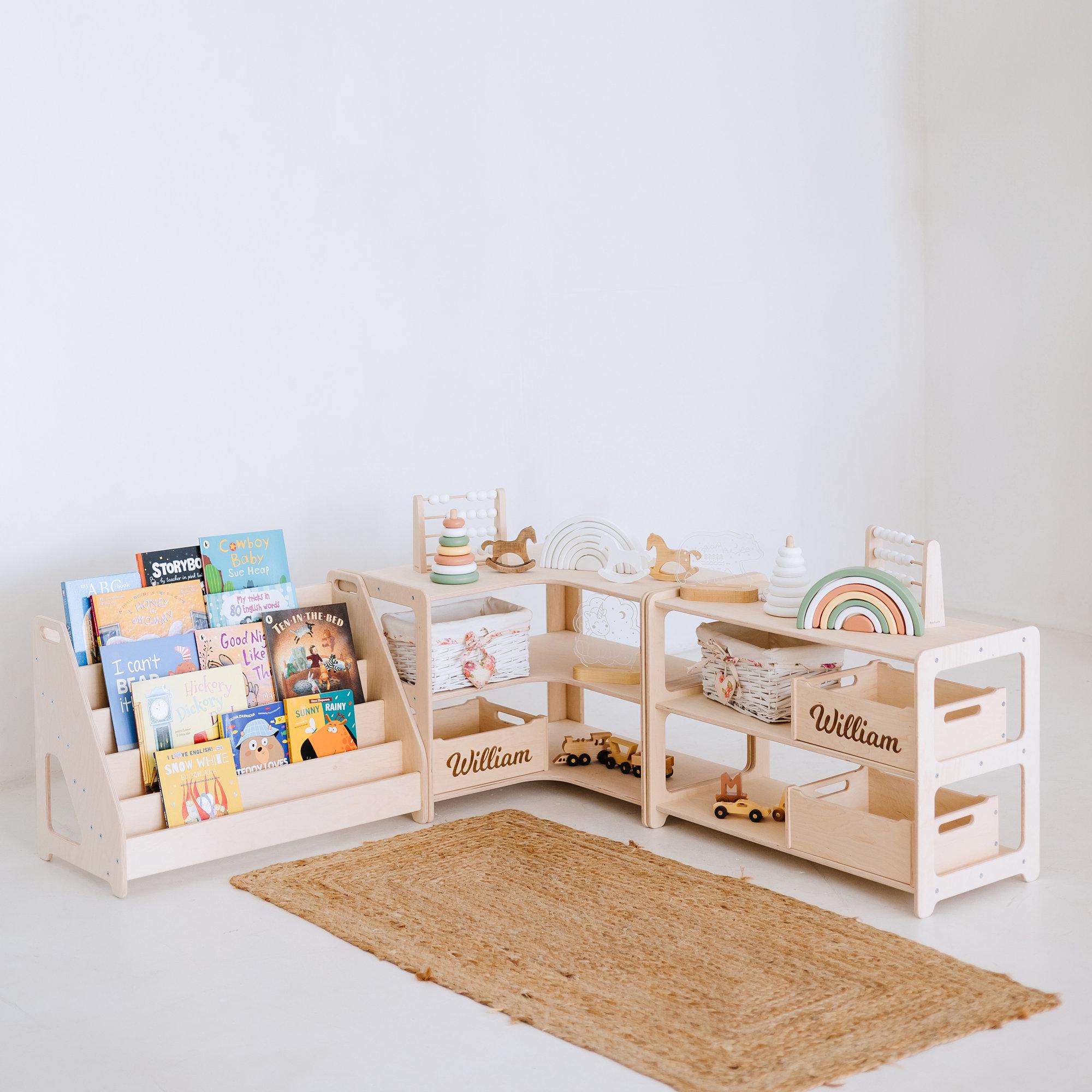 Montessori Bookshelf + Small Toy Shelf + Corner Toy Shelf