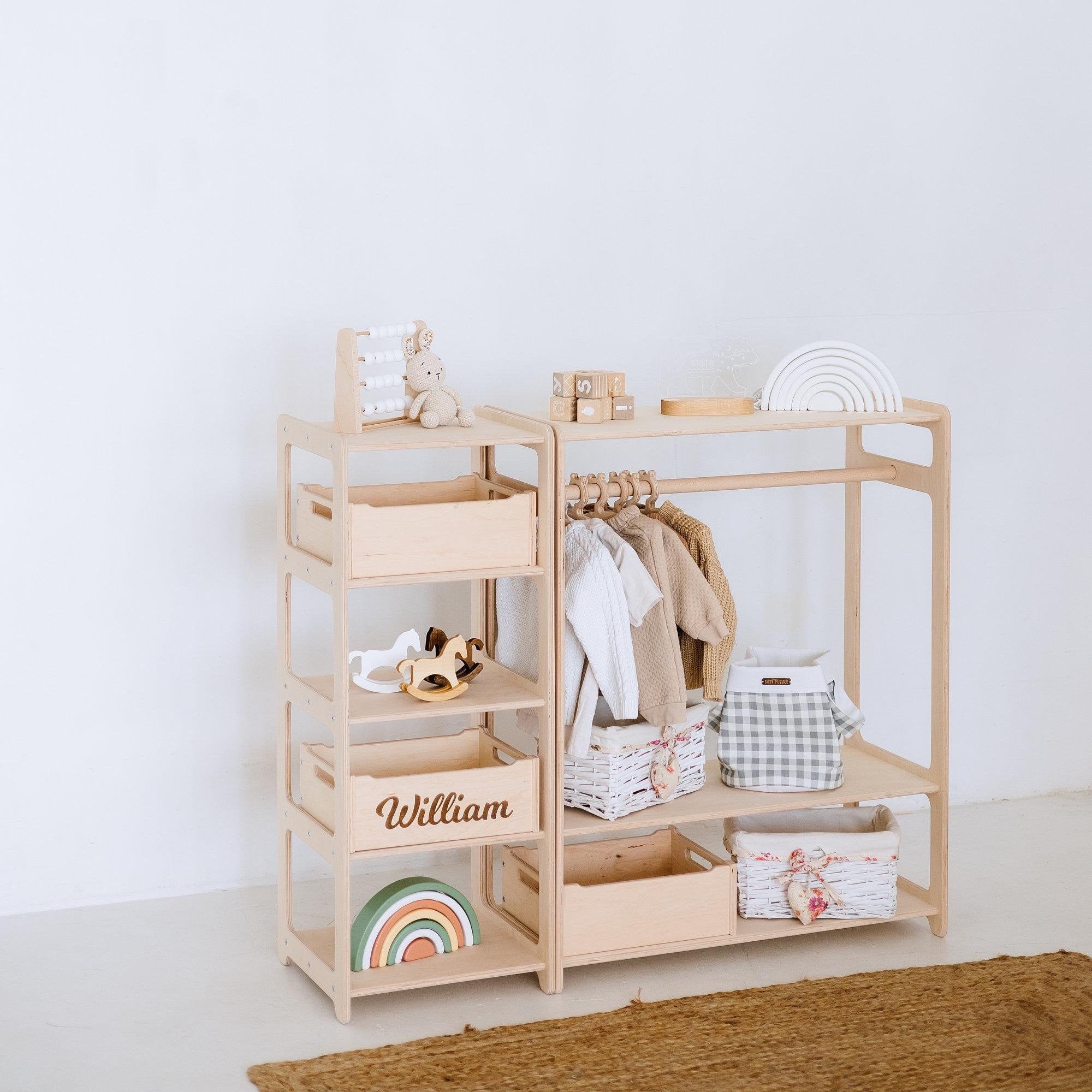 Large Toy Shelf + Wooden Clothing Rack