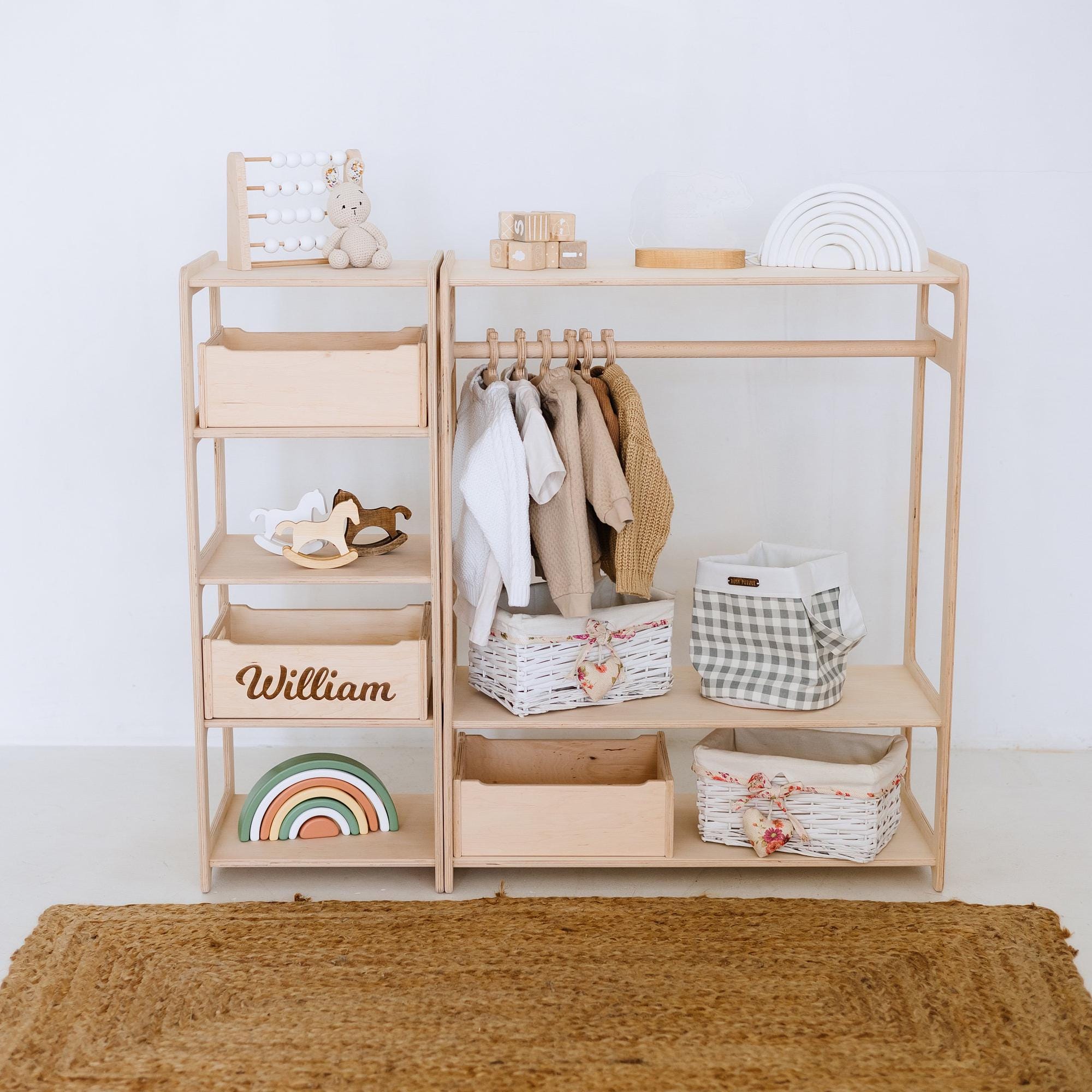 Large Toy Shelf + Wooden Clothing Rack