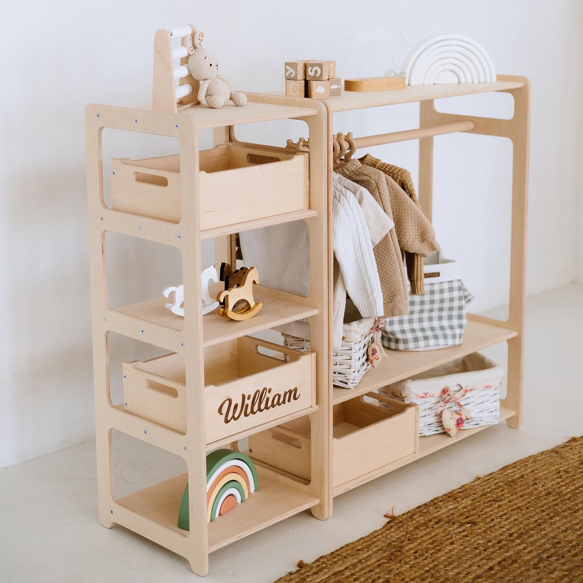 Large Toy Shelf + Wooden Clothing Rack