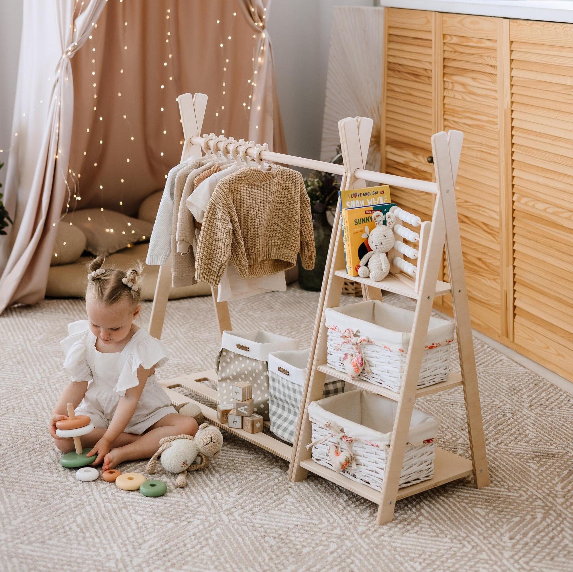 Kids Clothing Rack with Shelves and Hangers