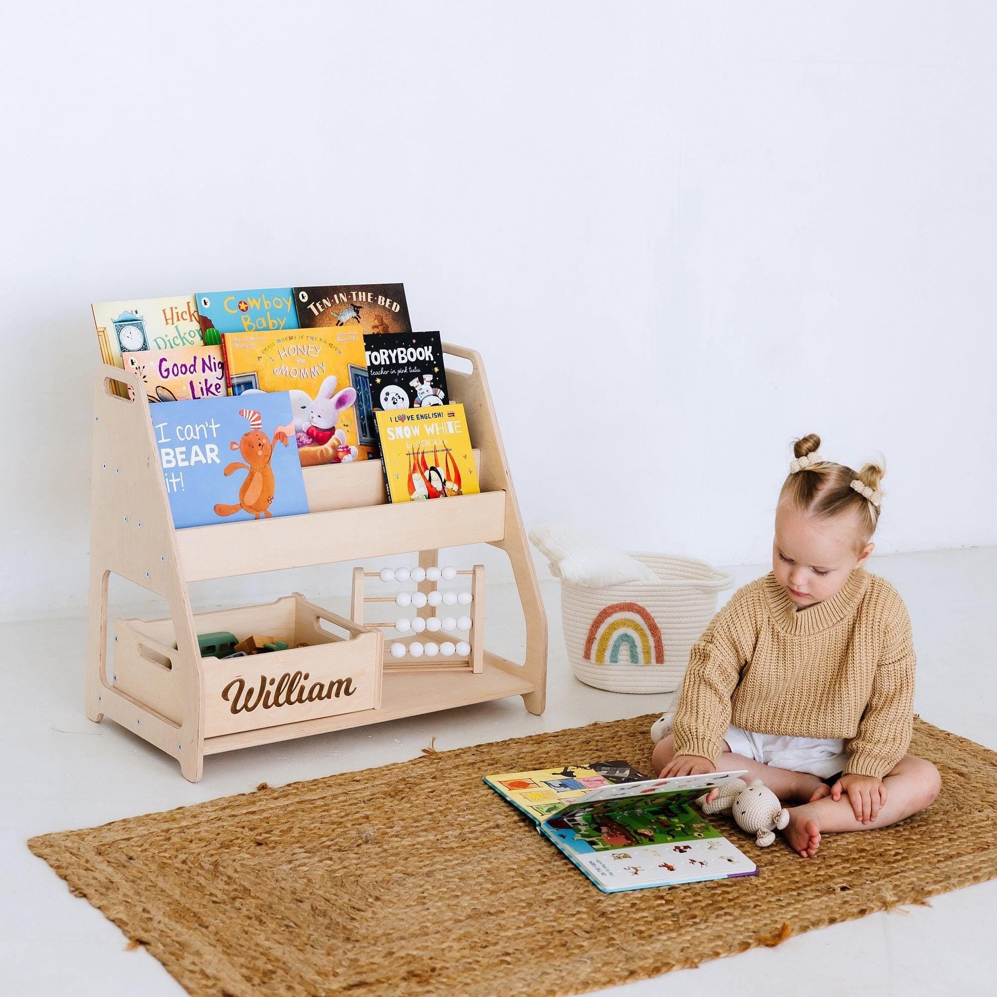 2-in-1 Kids Shelf, Montessori Bookshelf, Toy Storage, Wooden Shelf, Montessori Toy Shelf, Kids Bookcase, Montessori Furniture, Nursery Shelf