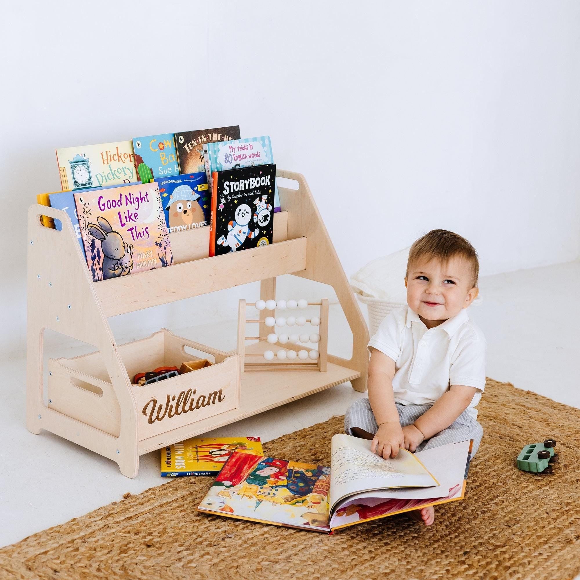 2-in-1 Kids Shelf, Montessori Bookshelf, Toy Storage, Wooden Shelf, Montessori Toy Shelf, Kids Bookcase, Montessori Furniture, Nursery Shelf