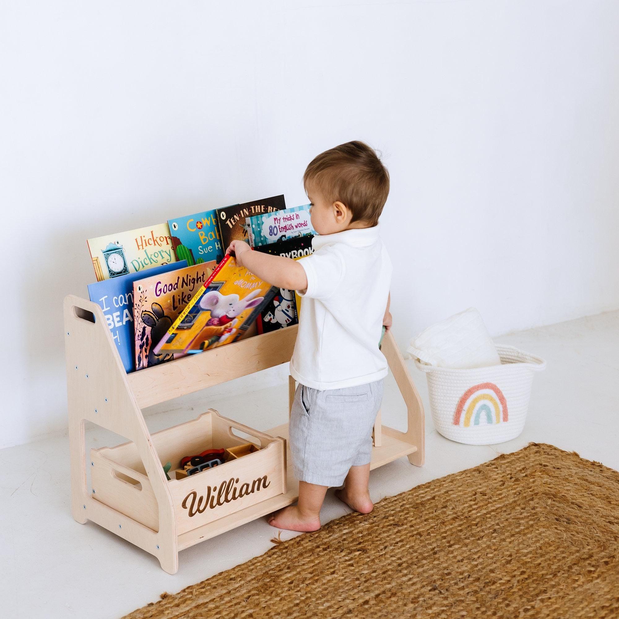 2-in-1 Kids Shelf, Montessori Bookshelf, Toy Storage, Wooden Shelf, Montessori Toy Shelf, Kids Bookcase, Montessori Furniture, Nursery Shelf