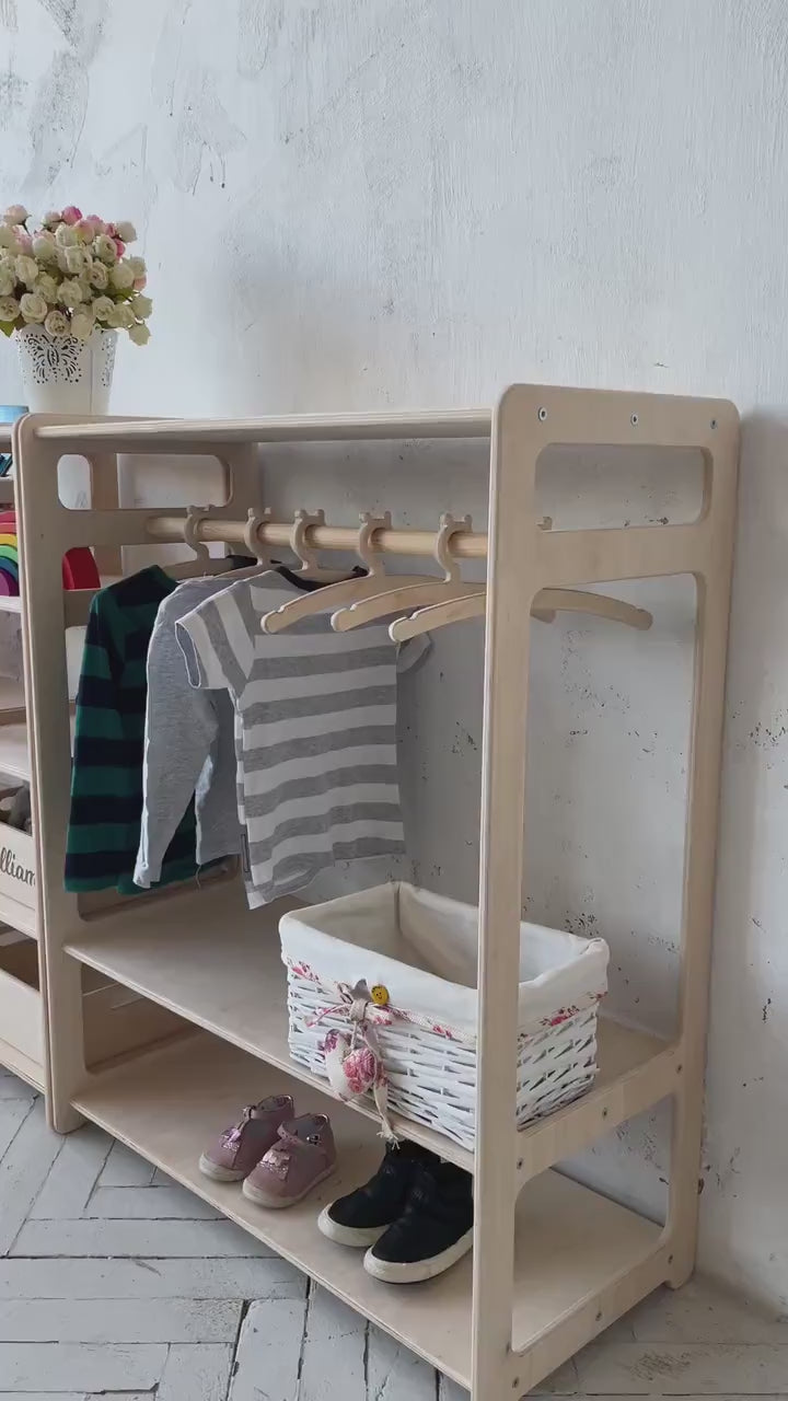 Set of 3 Shelves: Toy Storage + Kid Clothing Rack